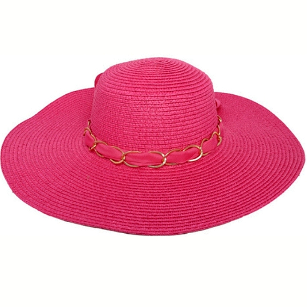 Beloved Millinery Floppy Oversized Straw Hat Woven Knot Bow Chain Summer Beach